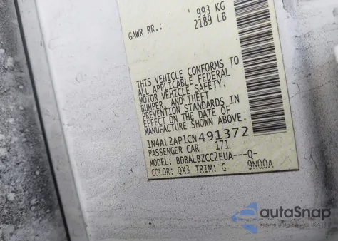 2012 Nissan Altima 2.5 S z USA, uszkodzony, nr VIN 1N4AL2AP1CN491372